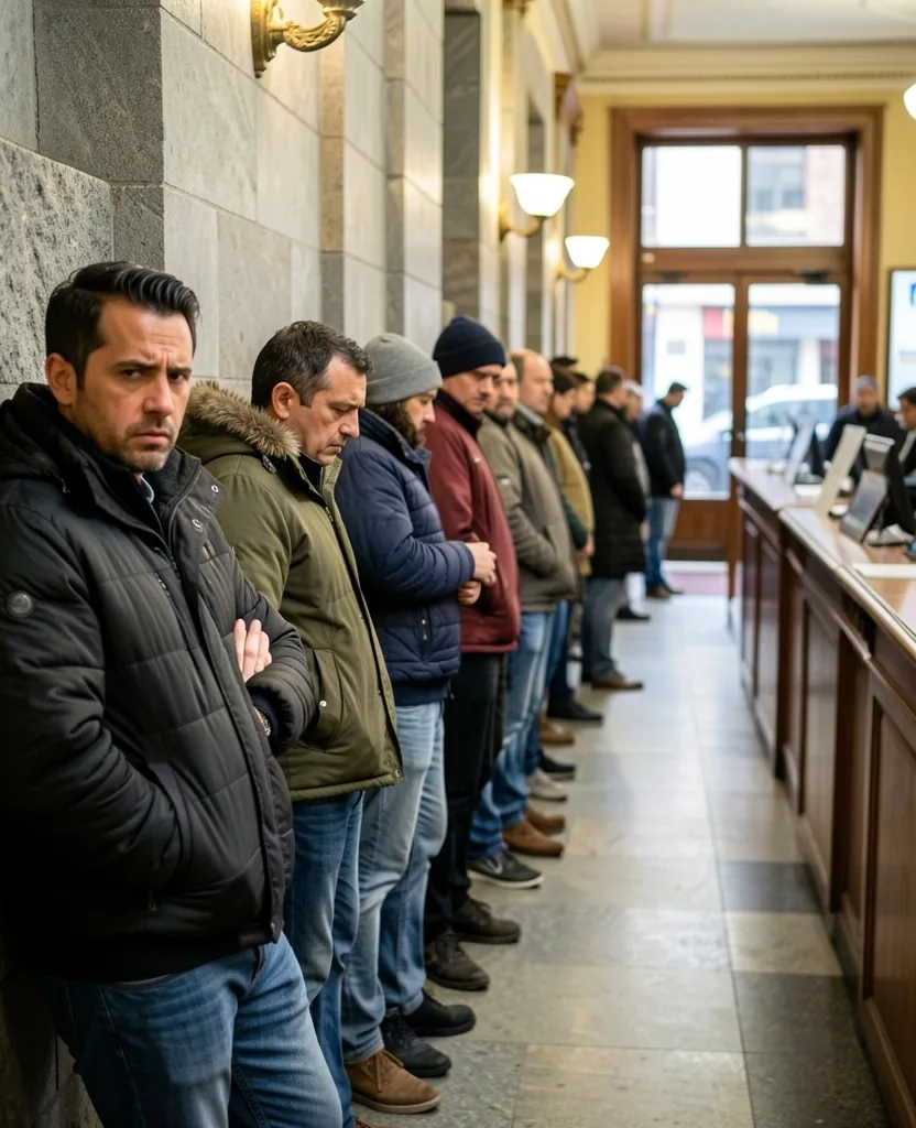Personas esperando en una fila dentro de una sucursal bancada tradicional en Buenos Aires