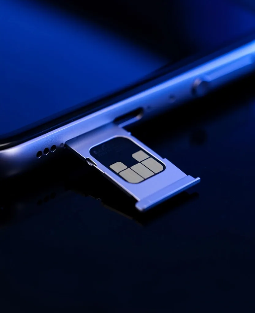 Bandeja de tarjeta SIM extraída de un teléfono