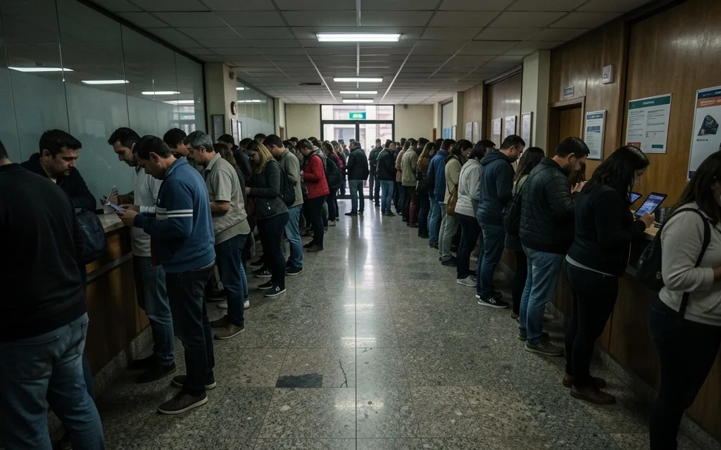 Cola en sucursal bancaria tradicional