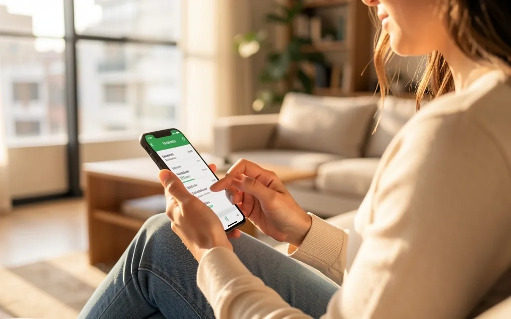 Persona usando aplicación de banca digital en su teléfono